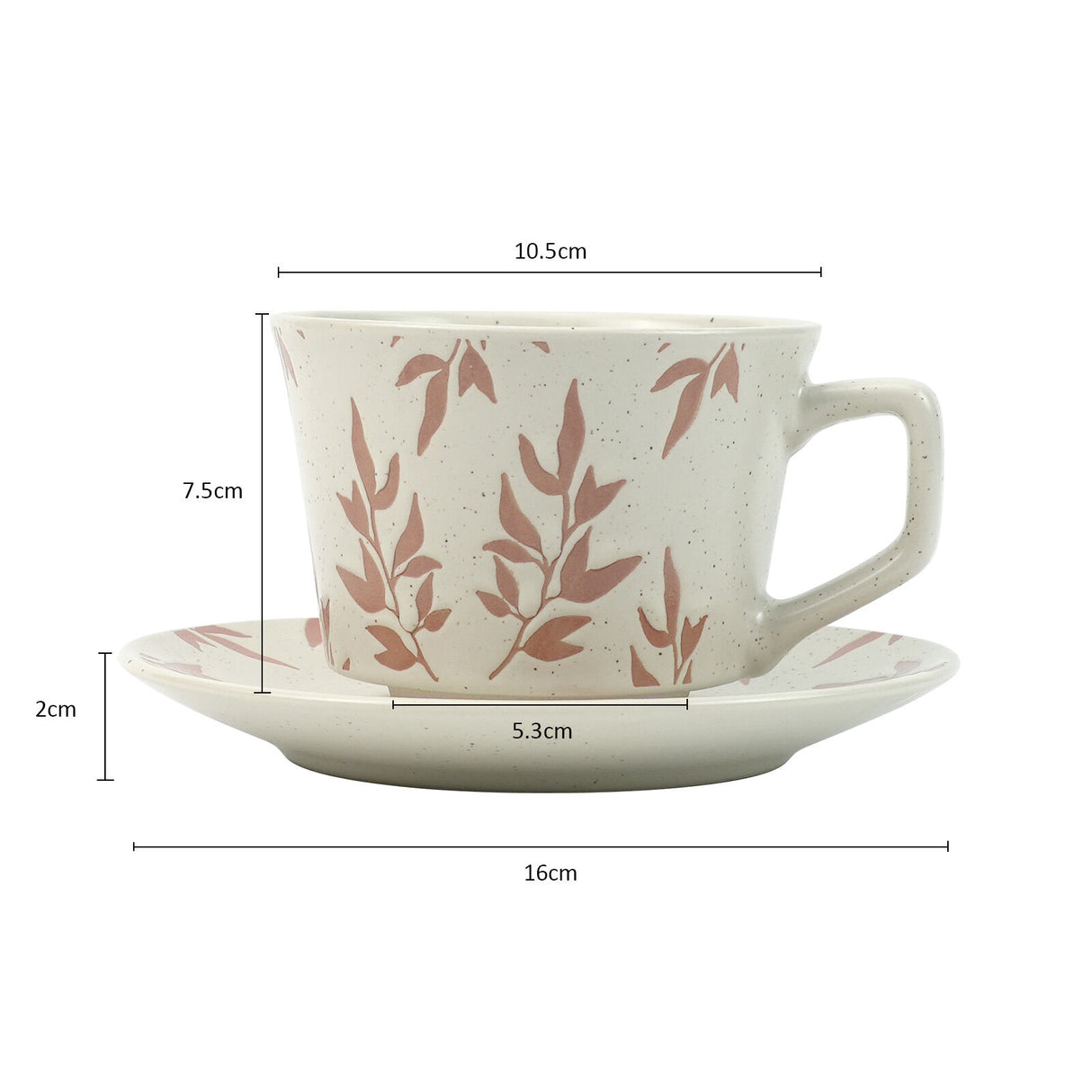 High-Fired Ceramic Stoneware Speckle Cup & Saucer Set 380ml Floral - EARTHY RED