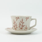 High-Fired Ceramic Stoneware Speckle Cup & Saucer Set 380ml Floral - EARTHY RED