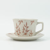 High-Fired Ceramic Stoneware Speckle Cup & Saucer Set 380ml Floral - EARTHY RED - Top-Down View