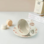 High-Fired Ceramic Stoneware Speckle Cup & Saucer Set 380ml Floral - EARTHY RED