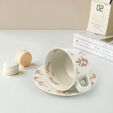High-Fired Ceramic Stoneware Speckle Cup & Saucer Set 380ml Floral - EARTHY RED - 45-Degree Angle