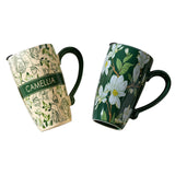 2X High-Fired Ceramic Travel Mug 600ml Vintage Floral - GREEN