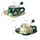 2X High-Fired Ceramic Cup & Saucer Set 300ml Vintage Floral - GREEN - Extra Image
