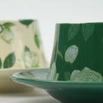 2X High-Fired Ceramic Cup & Saucer Set 300ml Vintage Floral - GREEN