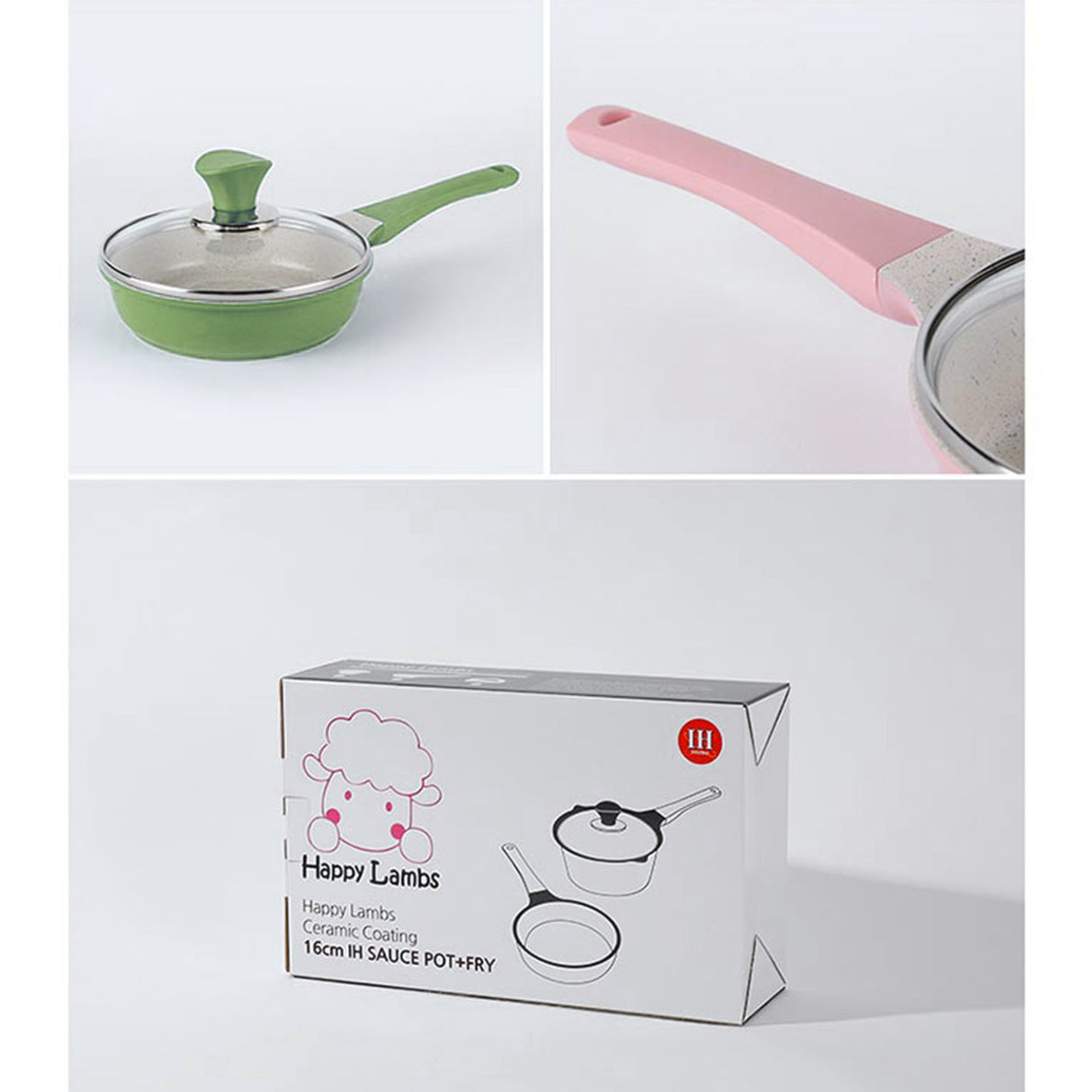16cm Sauce Pot and Stone Frypan with a Lid - PINK
