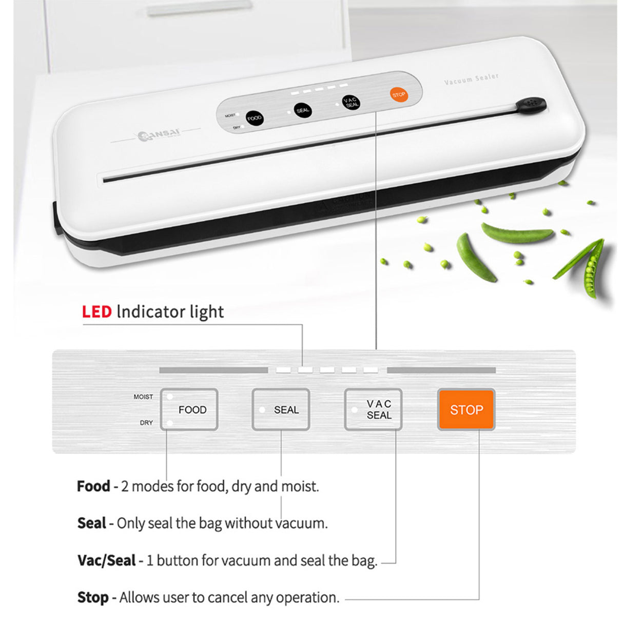 SANSAI 110W Vacuum Food Sealer WHITE