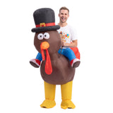 Inflatable Costume Ride On Turkey Fancy Dress Funny Party Outfit Brown One Size - Side View