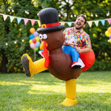 Inflatable Costume Ride On Turkey Fancy Dress Funny Party Outfit Brown One Size - Close-Up Angle