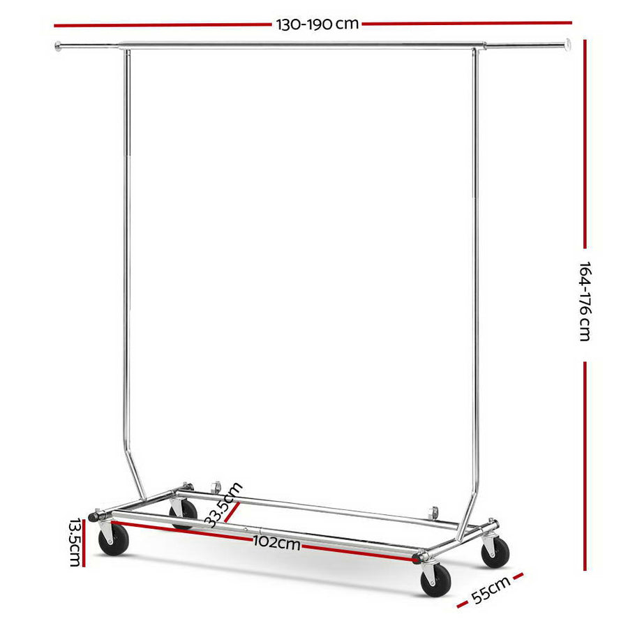 Artiss adjustable clothes rack on wheels, chrome metal, extendable top rail