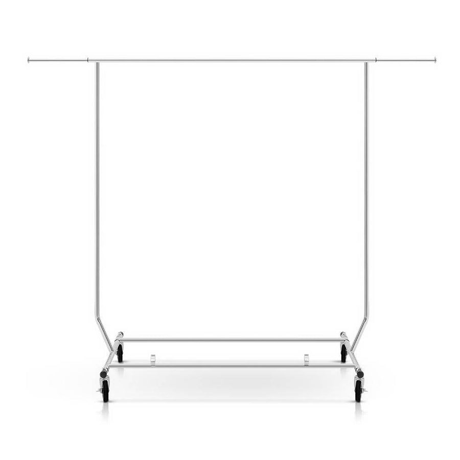 Artiss adjustable clothes rack on wheels, chrome metal, two lower bars