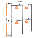 Artiss Industrial Pipe Clothing Rack Garment Clothes Display Stand Wall Mounted - Side View