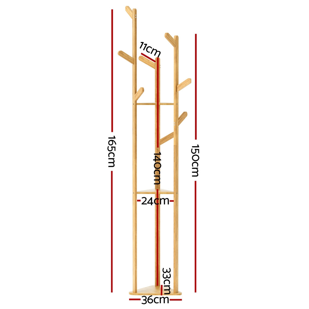 Bamboo 3-Tier Garment Rack with 9 Hooks and Tree Design