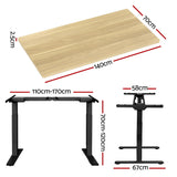 Artiss Standing Desk Motorised Dual Motor White Oak 140CM - Front View