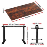 Artiss Standing Desk Motorised Dual Motor Rustic Brwon 120CM - Front View