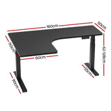 Artiss Standing Desks L-shape Motorised 160CM Black - Front View
