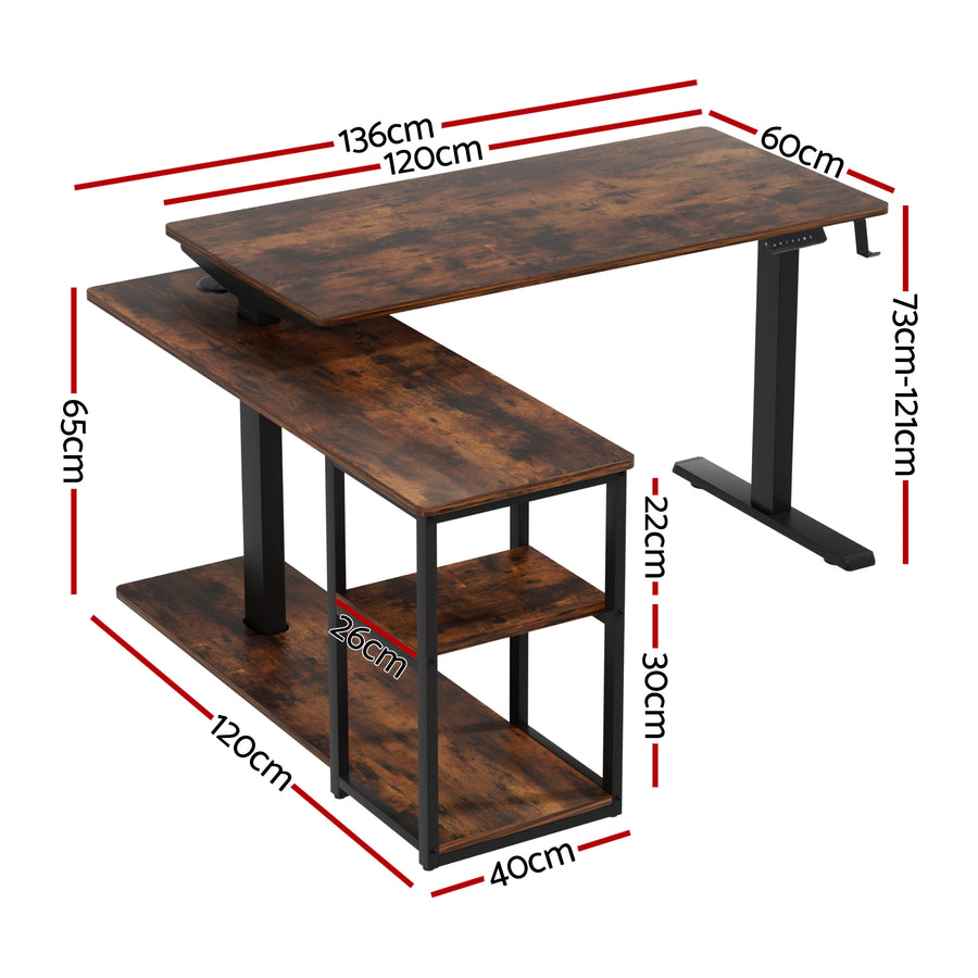 Artiss Electric Standing Desk Adjustable Motorised 120CM L Shaped Rustic Brown