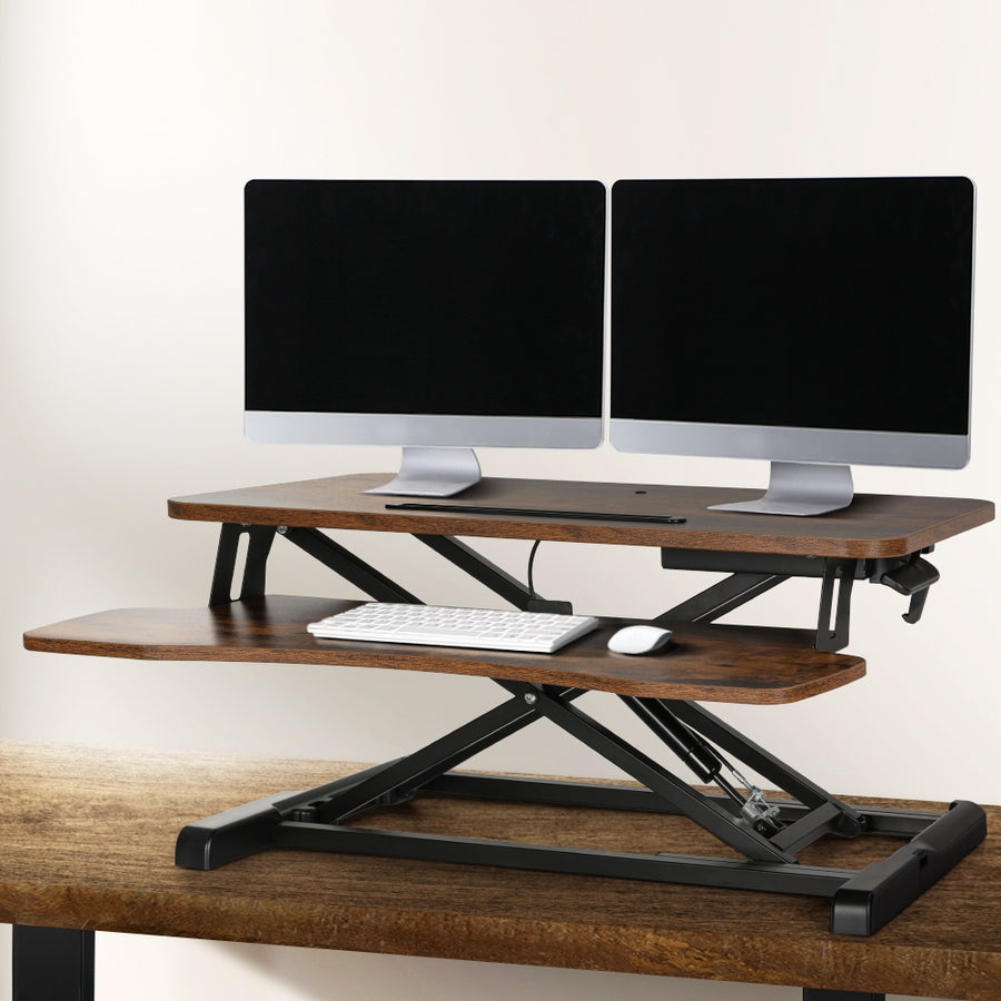 Artiss Standing Desk Riser Height Adjustable Rustic Brown 80CM, image 7
