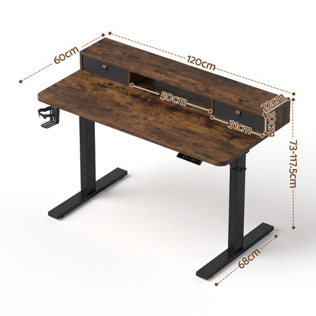 Artiss Electric Standing Desk Height Adjustable Home Office 120cm Rustic Brown, Electric