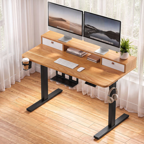 Artiss electric standing desk with oak desktop and black frame, 120cm