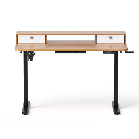 Artiss electric standing desk with oak desktop and black frame, 120cm, two fabric drawers
