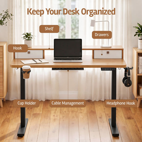 Artiss electric standing desk with oak desktop and black frame, 120cm, image 6
