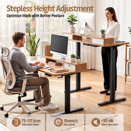 Artiss electric standing desk with oak desktop and black frame, 120cm, image 8