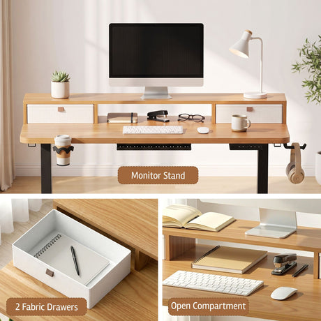 Artiss electric standing desk with oak desktop and black frame, 120cm, image 9