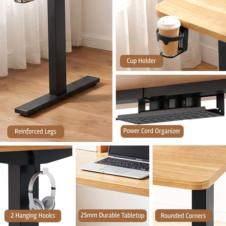 Artiss electric standing desk with oak desktop and black frame, 120cm, image 10