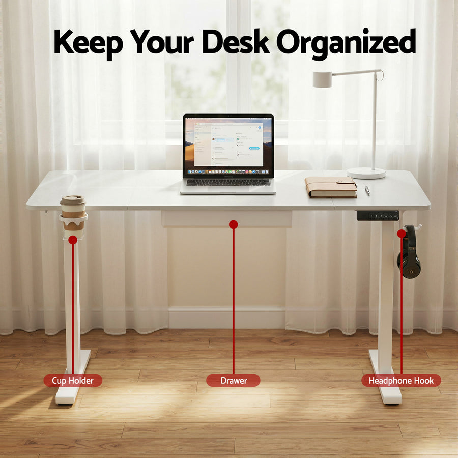Artiss Electric Standing Desk 140cm Adjustable Height Motorised Home Office Desk Drawer