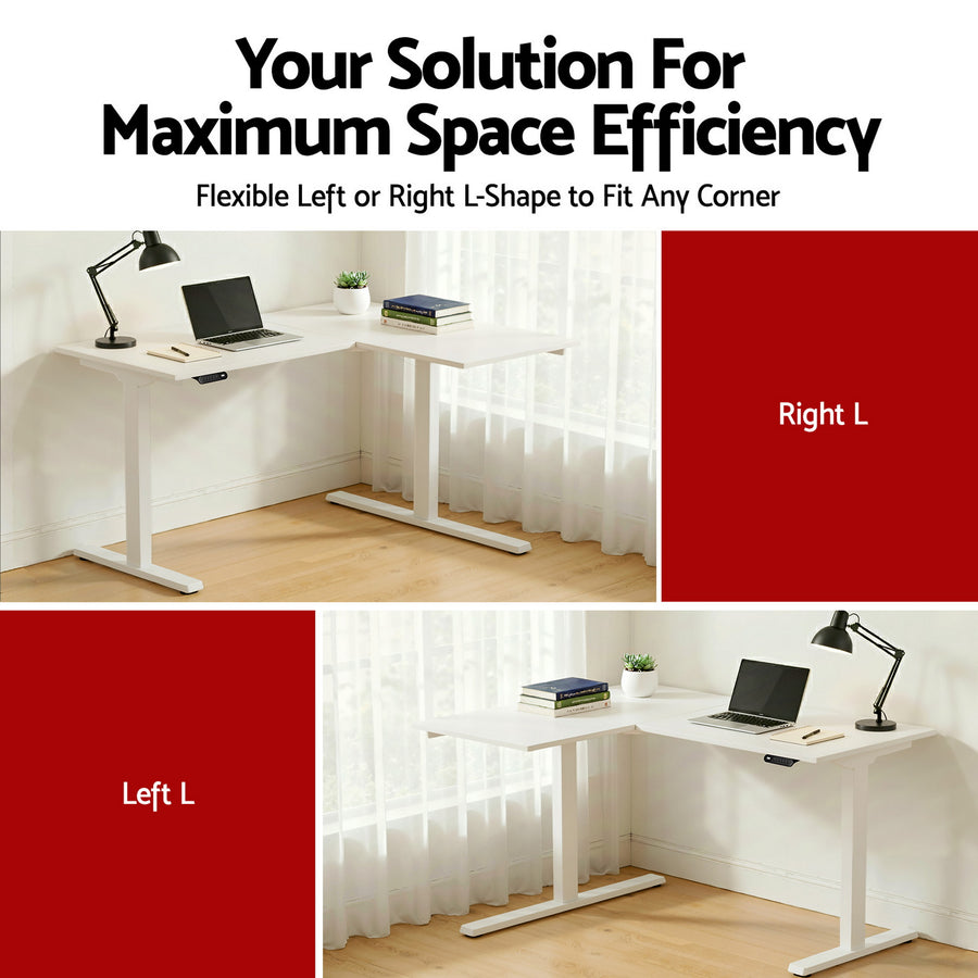 Artiss L-Shape Standing Desk Sit Stand Up Height Adjustable Electric Motorised White
