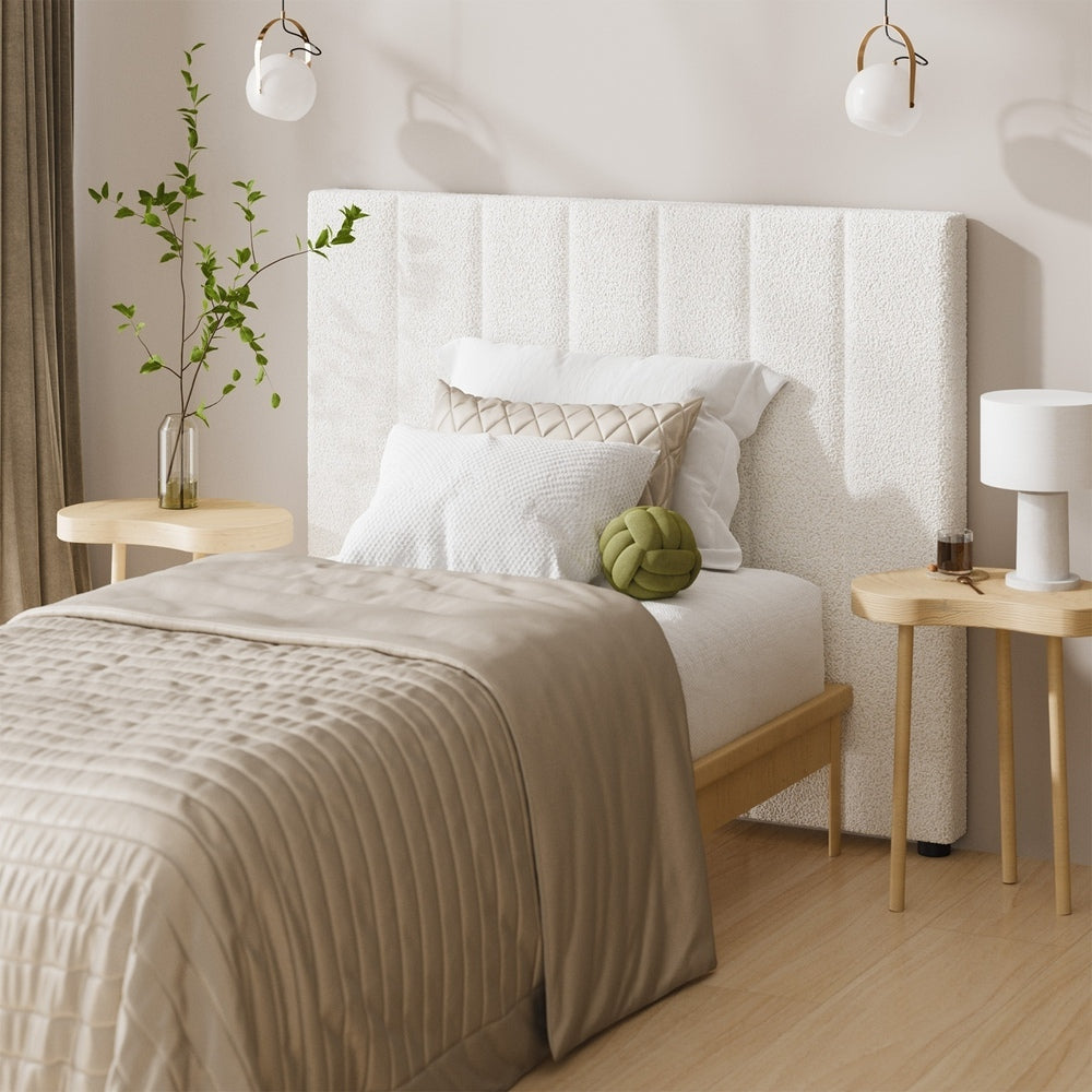 Oikiture Bed Frame Headboard King Single White Boucle
