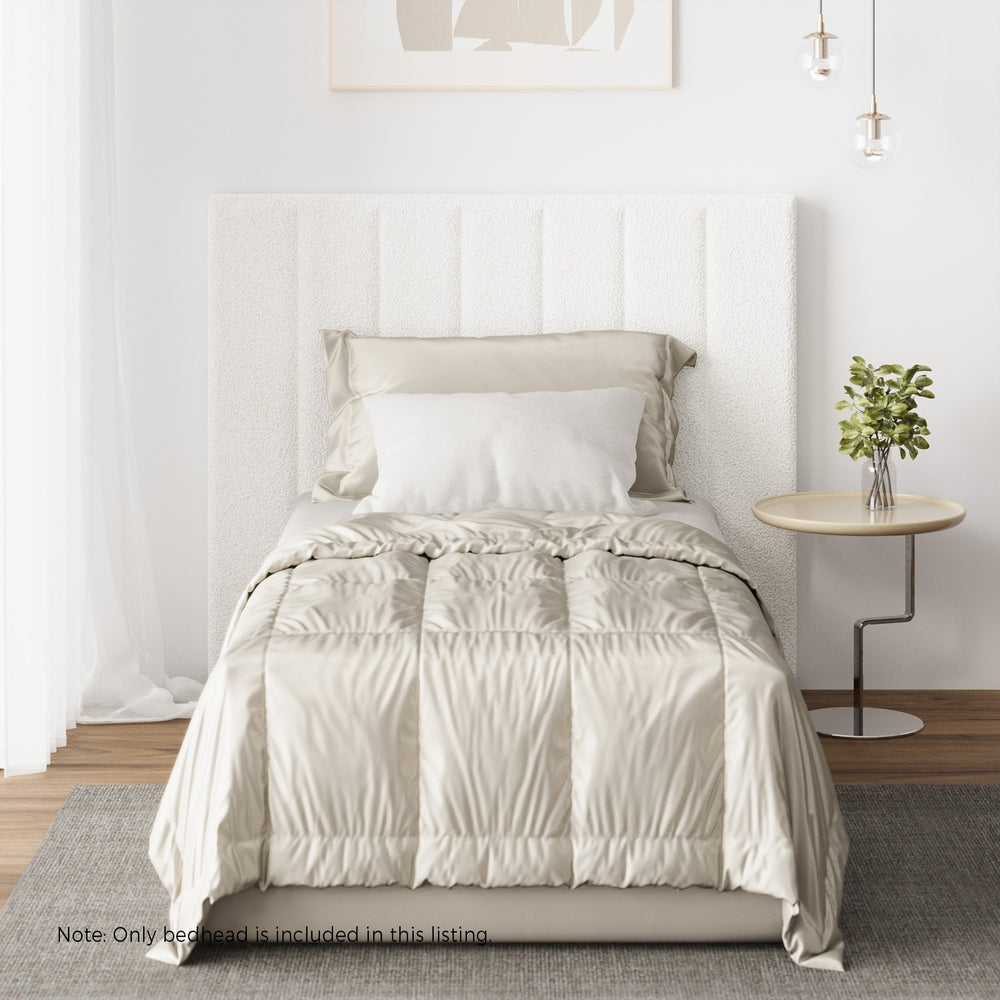 Oikiture Bed Frame Headboard King Single White Boucle
