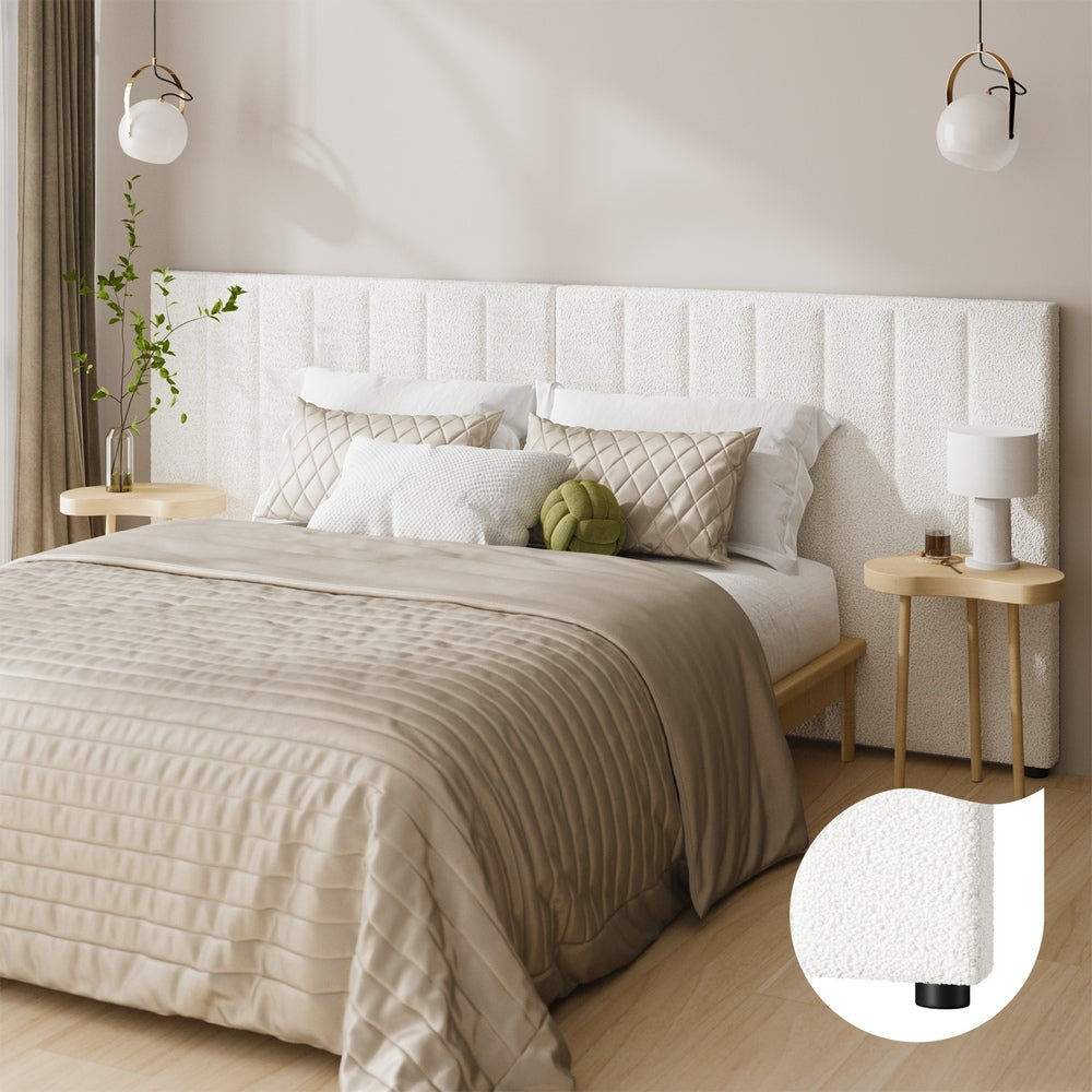 Oikiture Bed Frame Headboard Double Queen King White Boucle