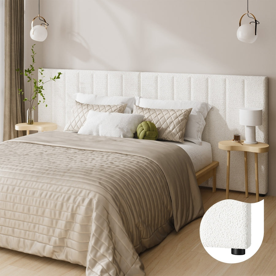 Oikiture Bed Frame Headboard Double Queen King White Boucle