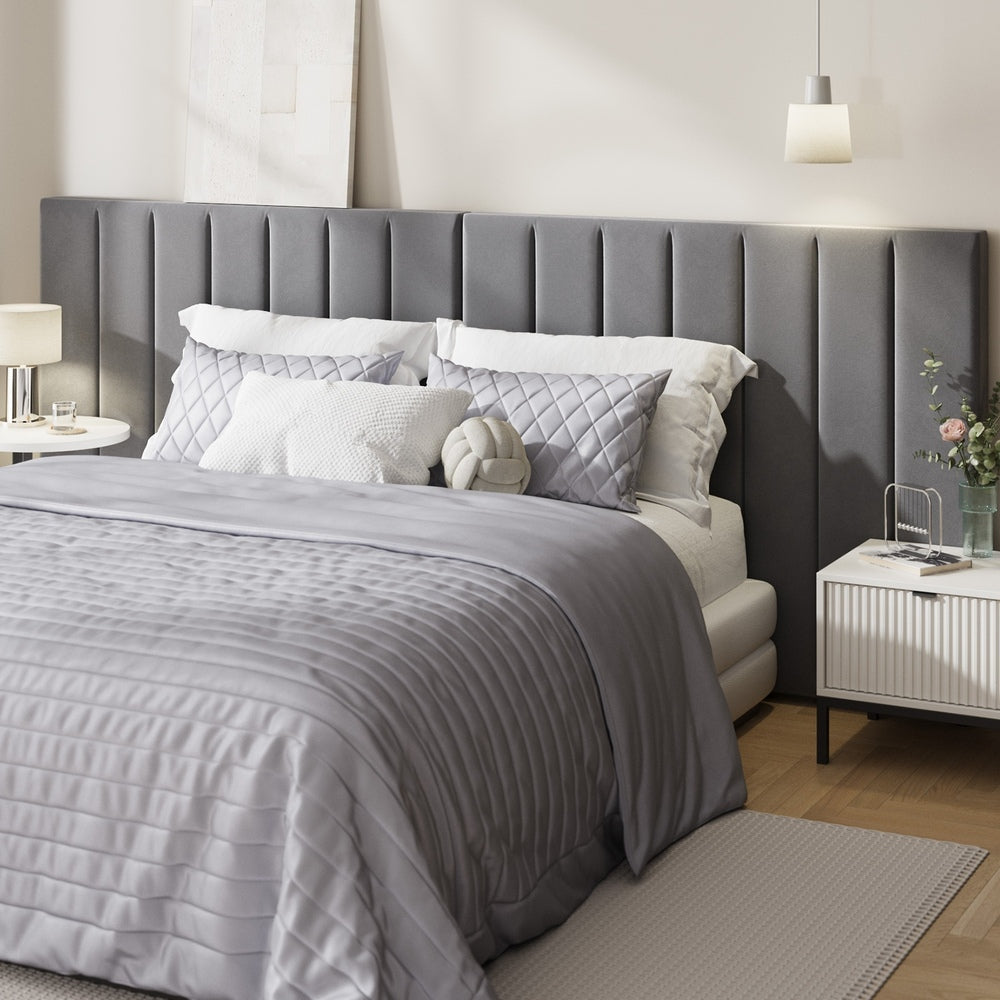 Oikiture Bed Frame Headboard Double Queen King Size Grey Velvet