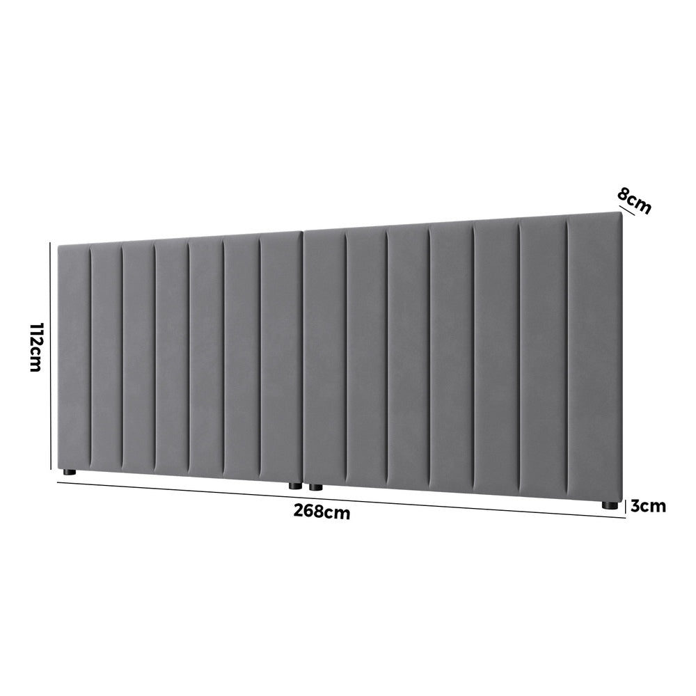 Oikiture Bed Frame Headboard Double Queen King Size Grey Velvet