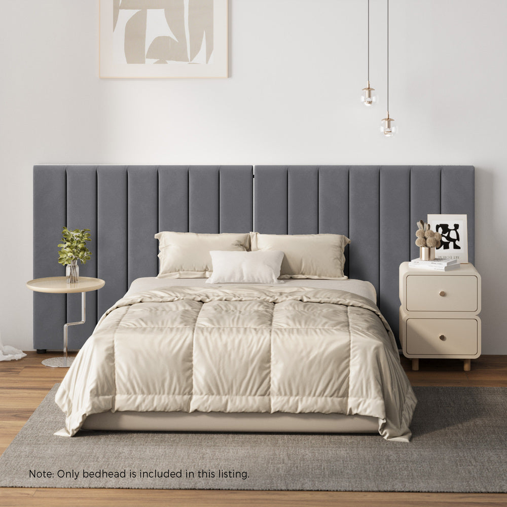 Oikiture Bed Frame Headboard Double Queen King Size Grey Velvet