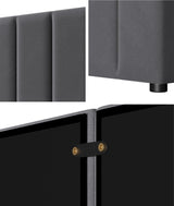 Oikiture Bed Frame Headboard Double Queen King Size Grey Velvet - Low Angle