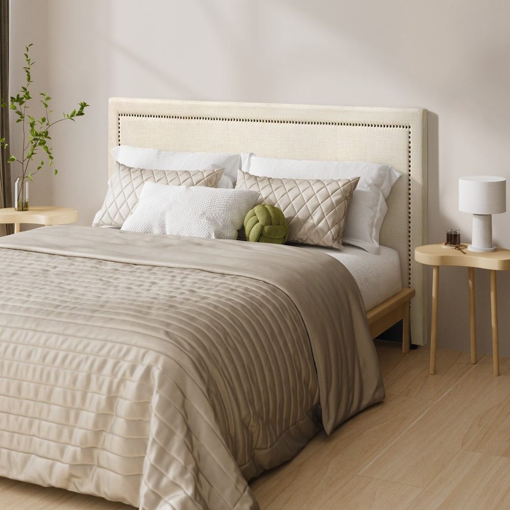 Oikiture Double Size Bed Headboard Bedhead Beige