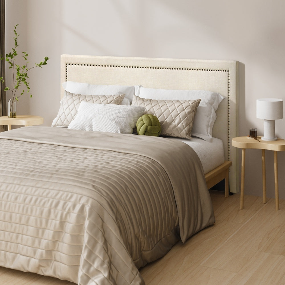Oikiture King Size Bed Headboard Bedhead Beige