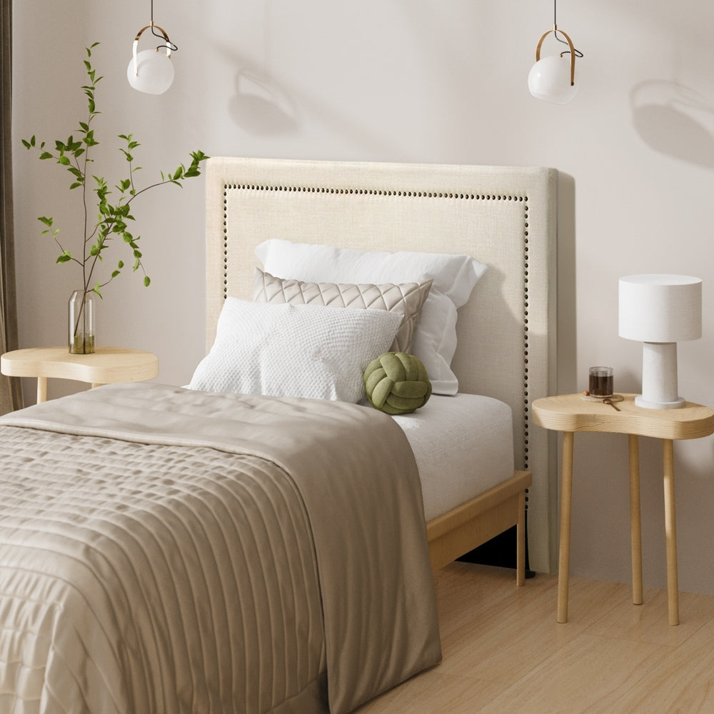 Oikiture King Single Bed Headboard Bedhead Beige