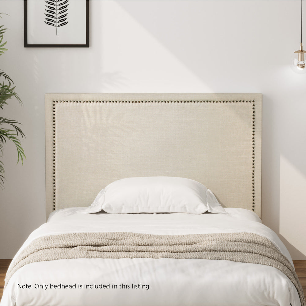 Oikiture King Single Bed Headboard Bedhead Beige