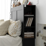 Oikiture Headboard Double Size Bedhead with Storage Shelves Black