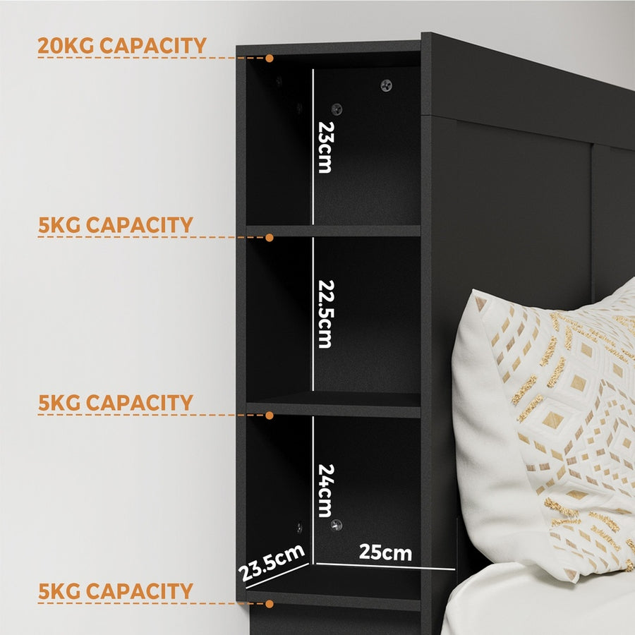 Oikiture Headboard Double Size Bedhead with Storage Shelves Black