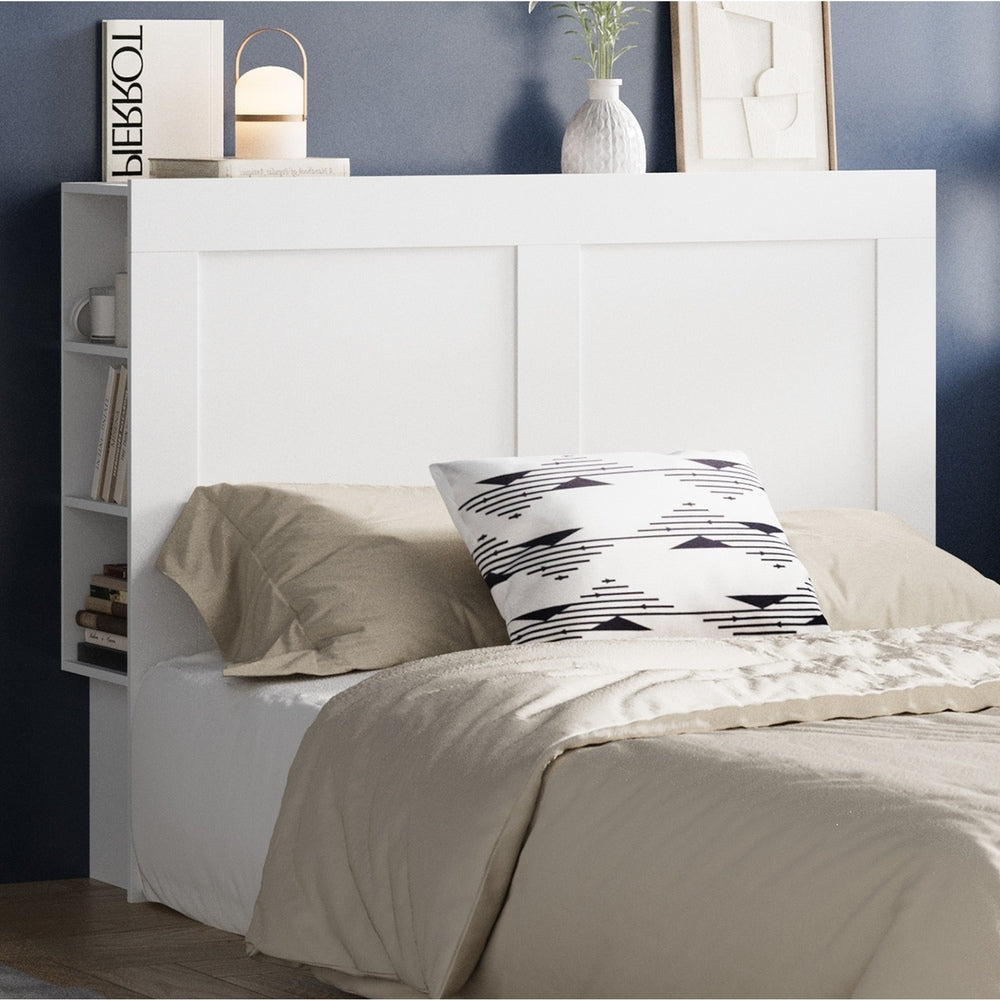 Oikiture Bed Head with Shelves Double Size White