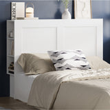 Oikiture Bed Head with Shelves Double Size White - Close-Up Angle