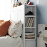 Oikiture Bed Head with Shelves Double Size White - Low Angle