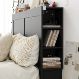 Oikiture Headboard King Size Bedhead with Storage Shelves Black