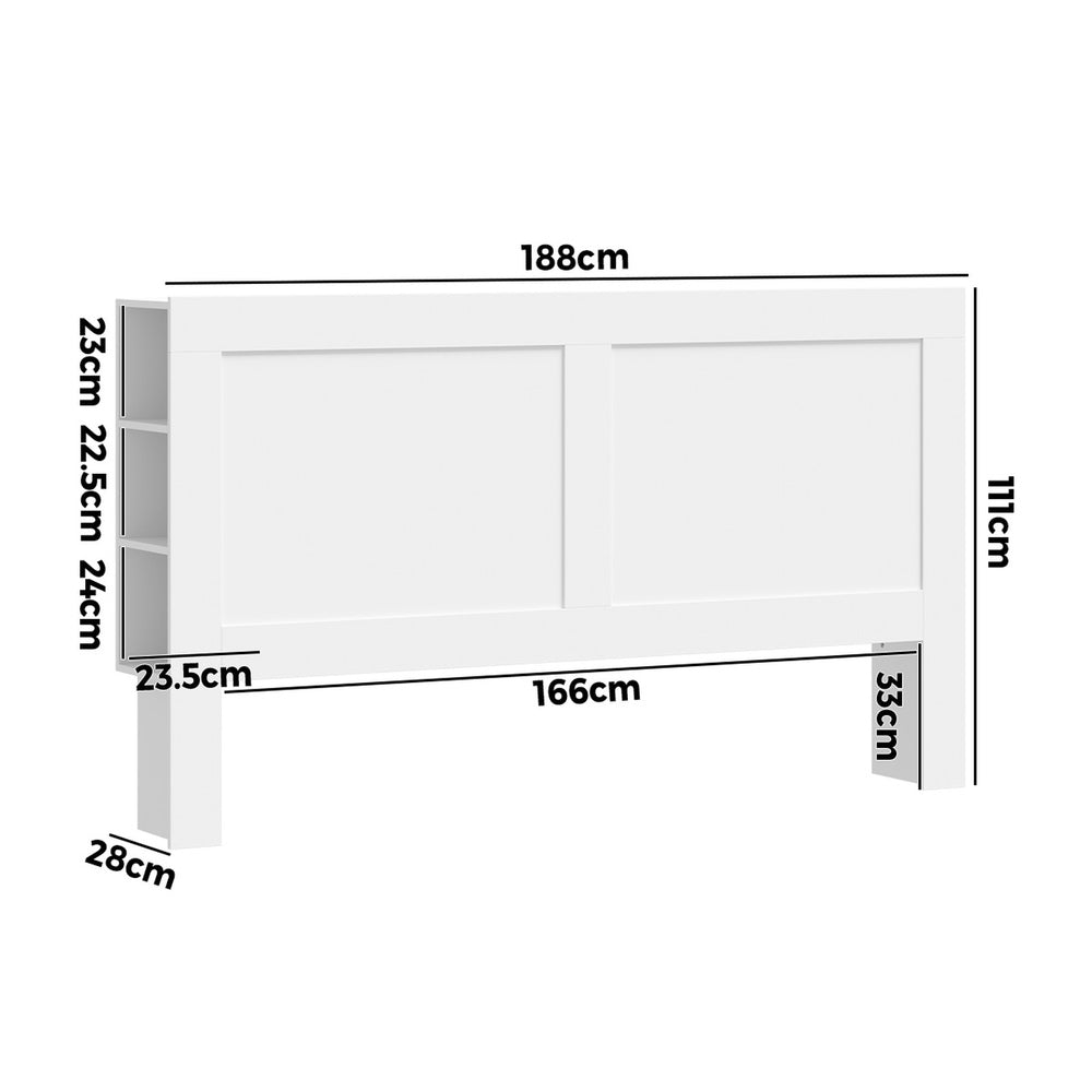 Oikiture Bed Head with Shelves King Size White