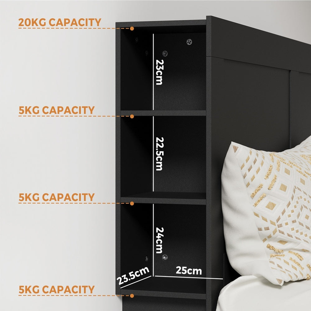 Oikiture Headboard Queen Size Bedhead with Storage Shelves Black